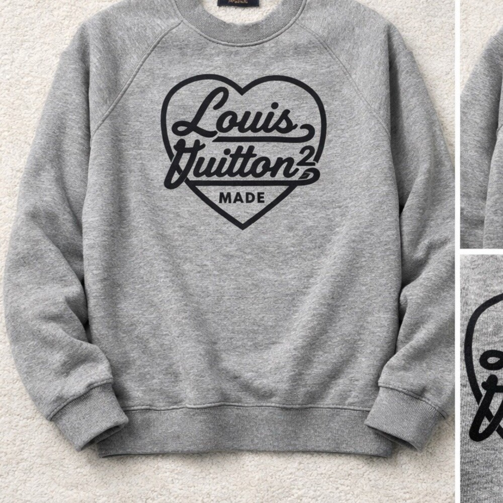 RARE Louis Vuitton LV x Nigo Heart Logo Crewneck Pullover Sweatshirt Gray